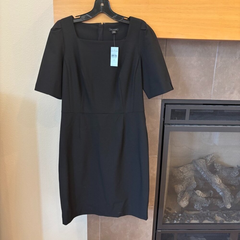 ANN TAYLOR The Petite Elbow Sleeve Square Neck Dress Seasonless Stretch Sz 6P